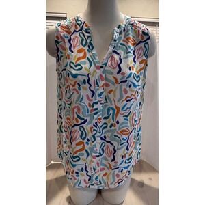 TINTA Spain Abstract Multicolor Sleeveless Split V-Neck Blouse Top ES 44 FR 42